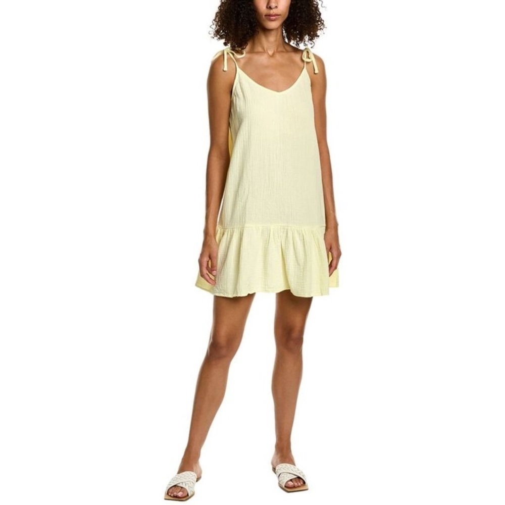 Monrow Organic Cotton Gauze Sleeveless Easy Dress in Lemon Size Large - Picture 7 of 8
